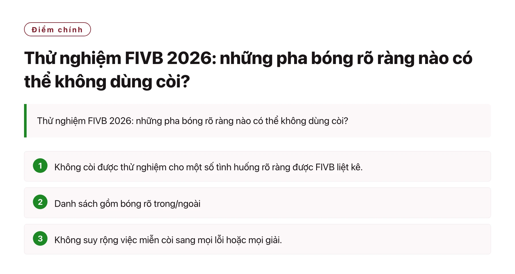 Thử nghiệm FIVB 2026: những pha bóng rõ ràng nào có thể không dùng còi?——全文要点速览